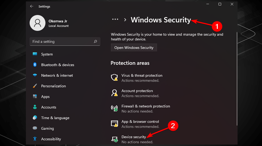 fare clic su Sicurezza di Windows