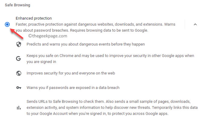 Chrome-ის უსაფრთხოება და კონფიდენციალურობა უსაფრთხოება უსაფრთხო დათვალიერების გაძლიერებული დაცვა მინ