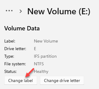 Étiquette de modification des données de volume pour modifier le nom du lecteur