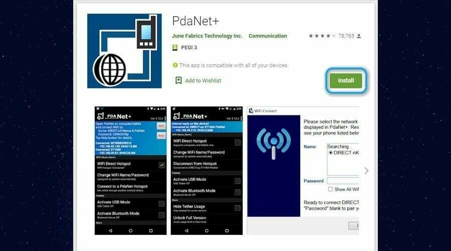 การติดตั้ง PdaNet+ บน Android