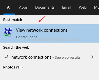 Geben Sie Netzwerkverbindung in das Suchfeld ein und klicken Sie auf das Ergebnis Netzwerkverbindungen anzeigen
