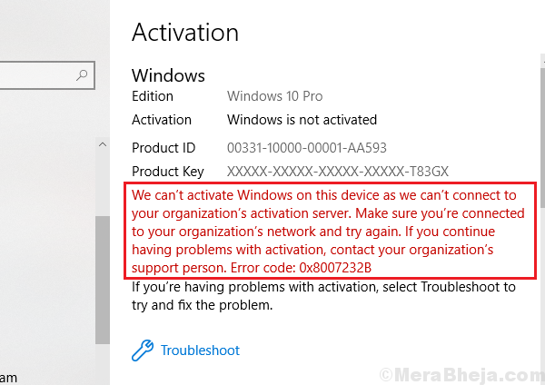 Fix Vi kan ikke aktivere Windows på denne enhed, da vi ikke kan oprette forbindelse til din organisationsserver