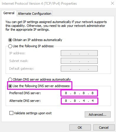 Muutke DNS-serveri aadressi