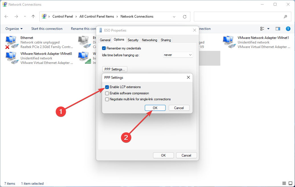 Lubage LCP laiendused, et aadress L2TP VPN ei tööta Windows 11-s
