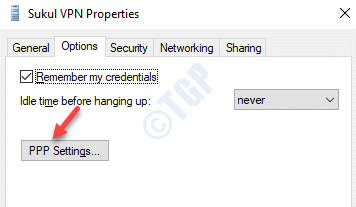 Opções de propriedades de VPN Configurações de PPP