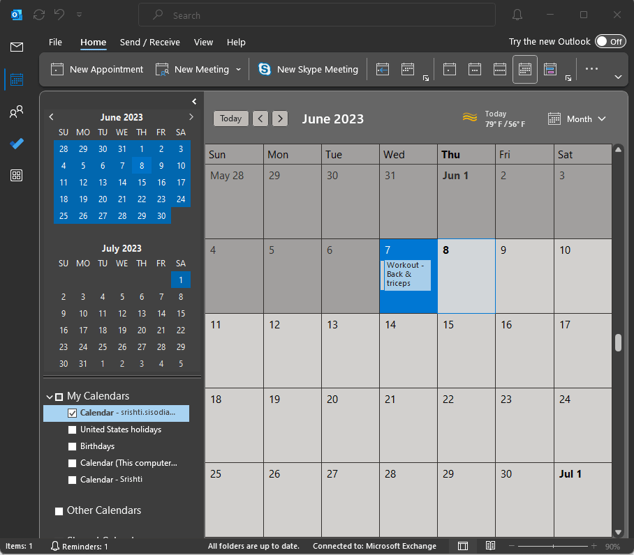 Kohtumise lohistamiseks ja kopeerimiseks kasutage hiirt, kopeerige Outlooki kalendri kohtumine teisele päevale