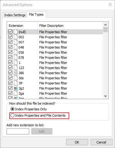 Indeksi atribuutide ja faili sisu sätted Windows Exploreri otsing ei tööta