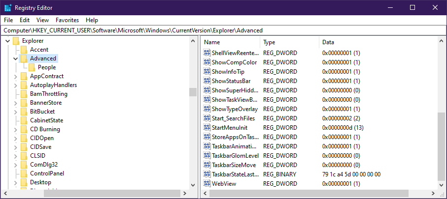 ejecutar comando no guardar el historial de Windows 10 DWORD