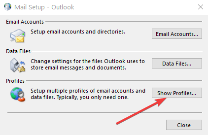 prikaži Outlook mail profil