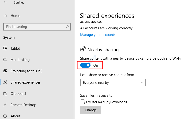 Delen in de buurt inschakelen op Windows 10 pc