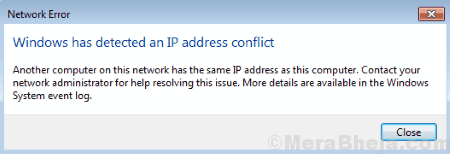 Windows에서 Ip 주소 충돌 오류를 감지했습니다.