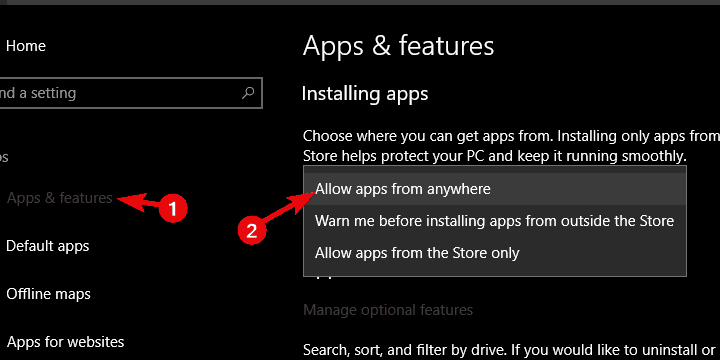 korjata voit asentaa sovelluksia vain Microsoft Storesta