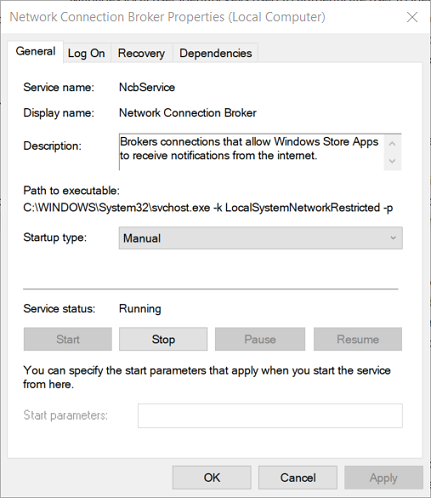 Verkkoyhteysvälittäjän ominaisuudet -ikkunan tapahtuman tunnus 7023 Windows 10