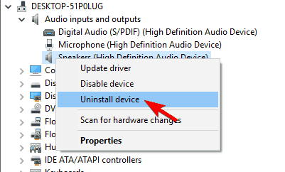 Klaviatuuri helitugevuse kontroll ei tööta Windows 10 desinstallige heliseade