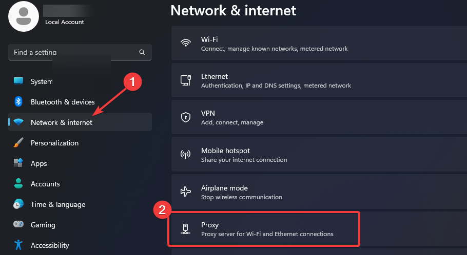 Configurações de proxy de rede