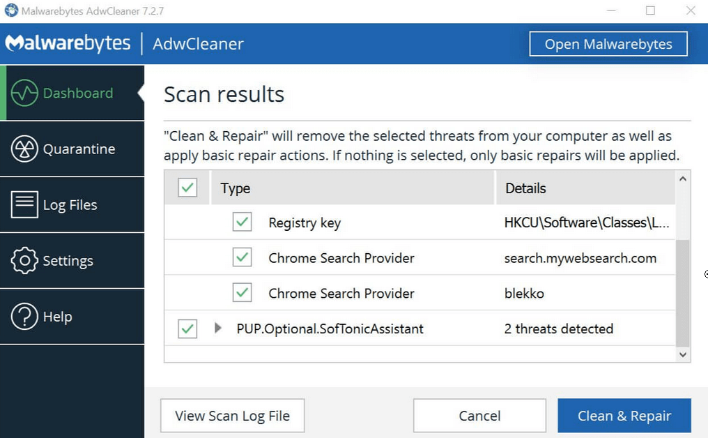 escanear en busca de cachorros con malwarebytes la instrucción en la memoria referents Windows 10
