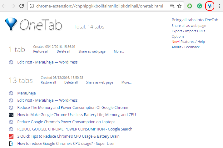 Riduci la memoria e il consumo energetico di Google Chrome