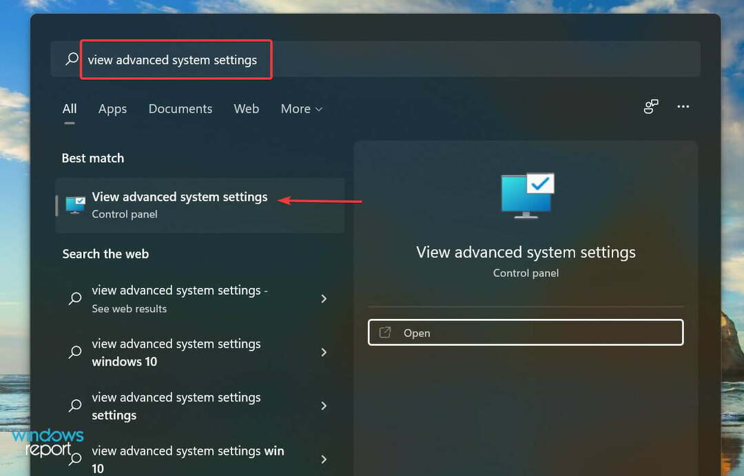 Zeigen Sie erweiterte Systemeinstellungen an, um zu beheben, dass Windows 11 nicht den gesamten Arbeitsspeicher verwendet