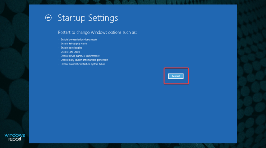 Start opnieuw om op te starten in de veilige modus en herstel de herstartlus in Windows 11