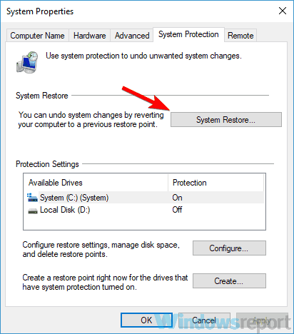 cores invertidas do botão de restauração do sistema no Windows 10