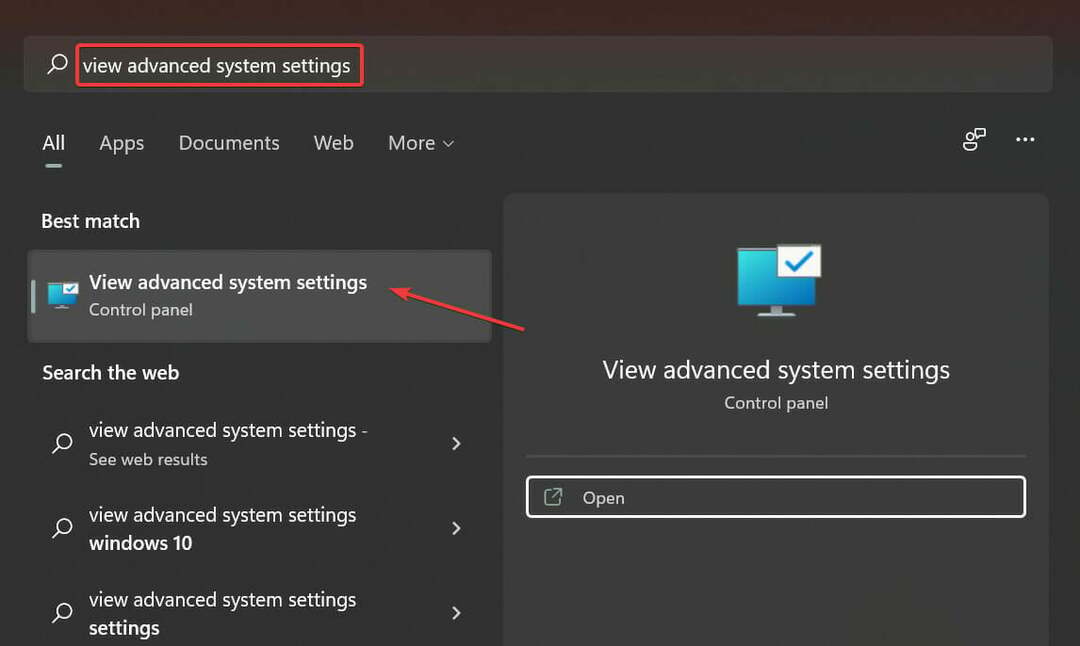 Zeigen Sie erweiterte Systemeinstellungen an, um den virtuellen Speicher in Windows 11 zurückzusetzen