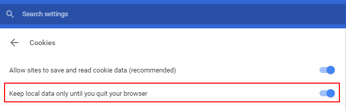 Ponechat místní data v prohlížeči Chrome až do ukončení