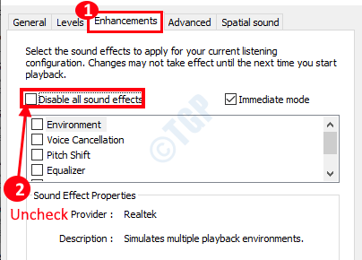 Dezactivați îmbunătățirile audio Min Min