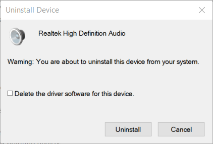 Odinstaluj brak menedżera dźwięku Realtek HD w oknie urządzenia