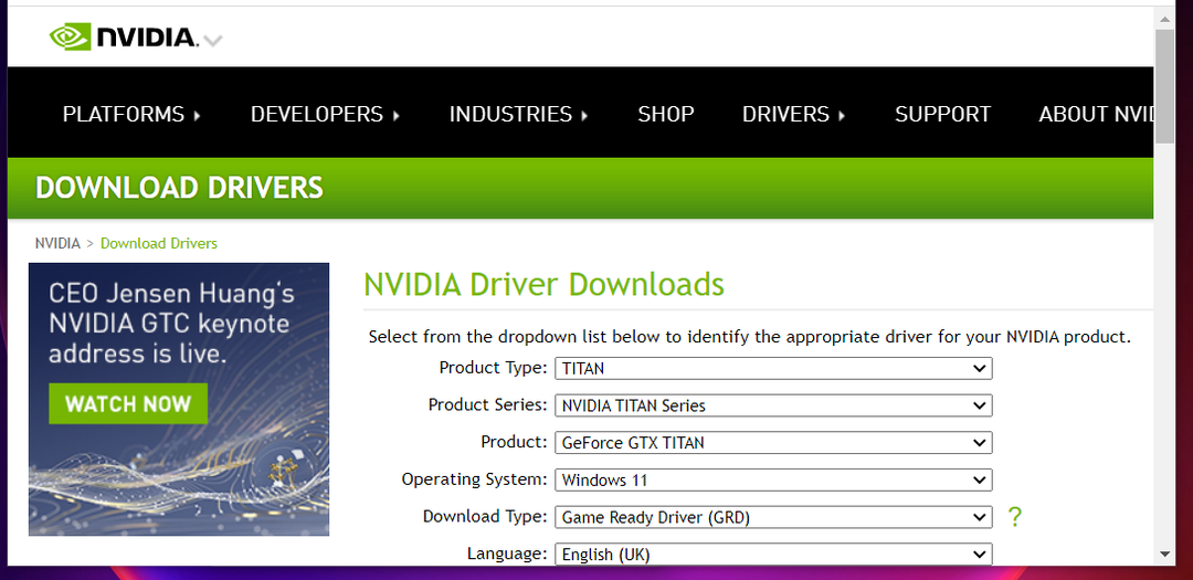 Die NVIDIA-Downloadseite von Windows 11 friert ständig ein