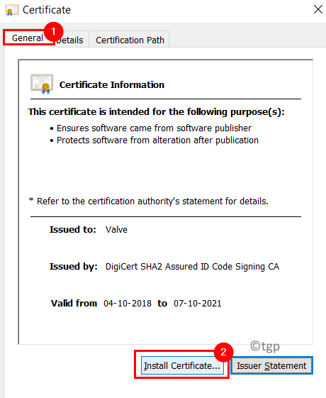 Įdiegti sertifikatą min