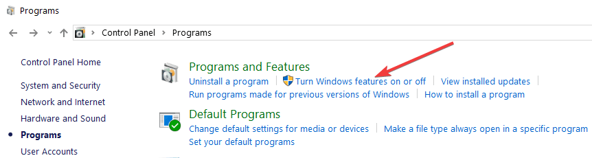 disattiva le funzionalità di Windows