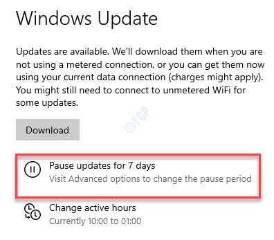 Indstillinger Windows Update sætter opdateringer på pause i 7 dage