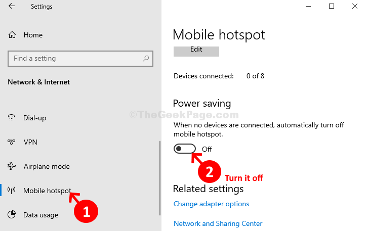 Javítsa ki a mobil hotspot kikapcsolását egy idő után a Windows 10 rendszerben