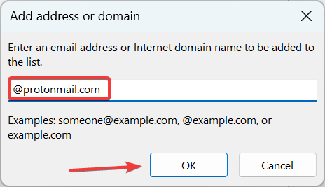 digite o nome para corrigir o Outlook não bloqueando o lixo eletrônico