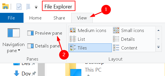 Деактивиране на панела за визуализация на File Explorer Мин
