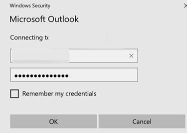 Erro de credenciais do Outlook