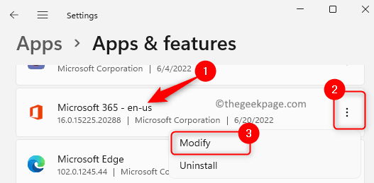 Aplicaciones Microsoft 365 Modificar mínimo