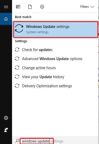 paramètres de mise à jour de Windows