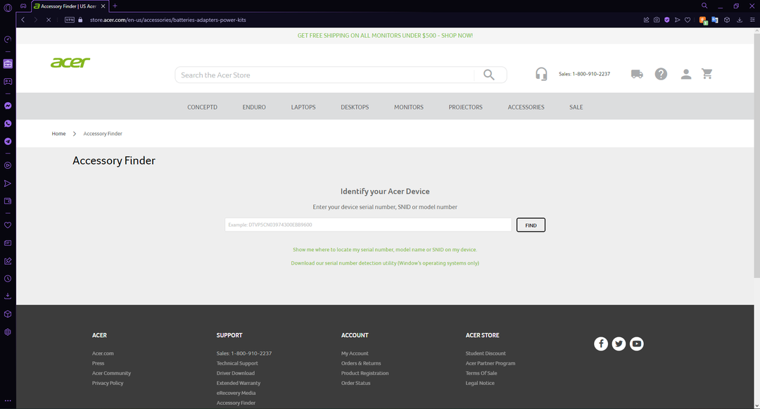 Acer'ın web sitesi.