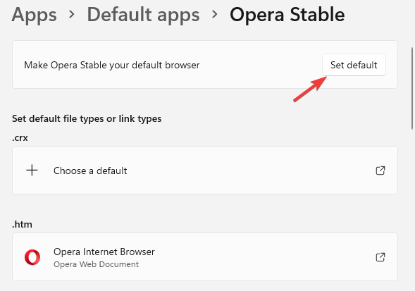 Faceți din Opera Stable browserul implicit