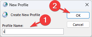 Skapa en profil och klicka på OK 