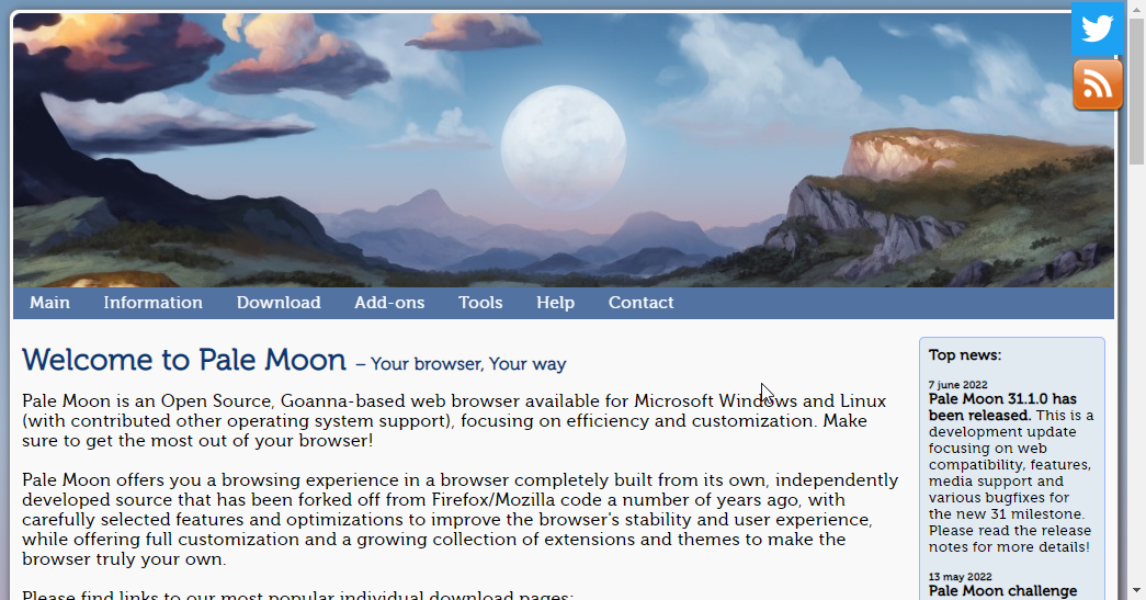 pale moon أفضل متصفح لنظام التشغيل windows xp