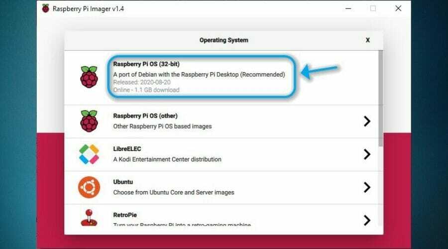 Pilih RPi OS Raspberry Pi Imager