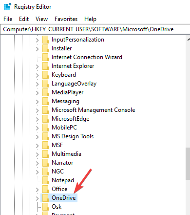 Registreringseditor-mappe - OneDrive 0x8004deb2