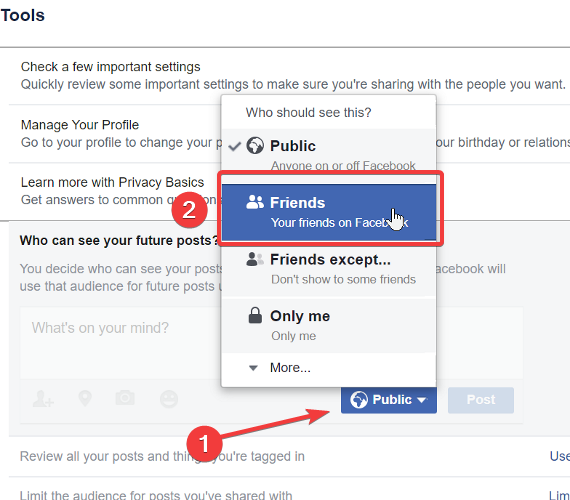 Facebook-скриншот-защита-изменение-публичного на частное