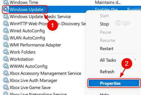 Властивості служби Windows Update Win11 11zon