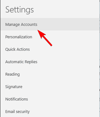 administrar la configuración de Outlook de las cuentas