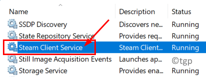 Fai clic su Servizio client di Steam Min