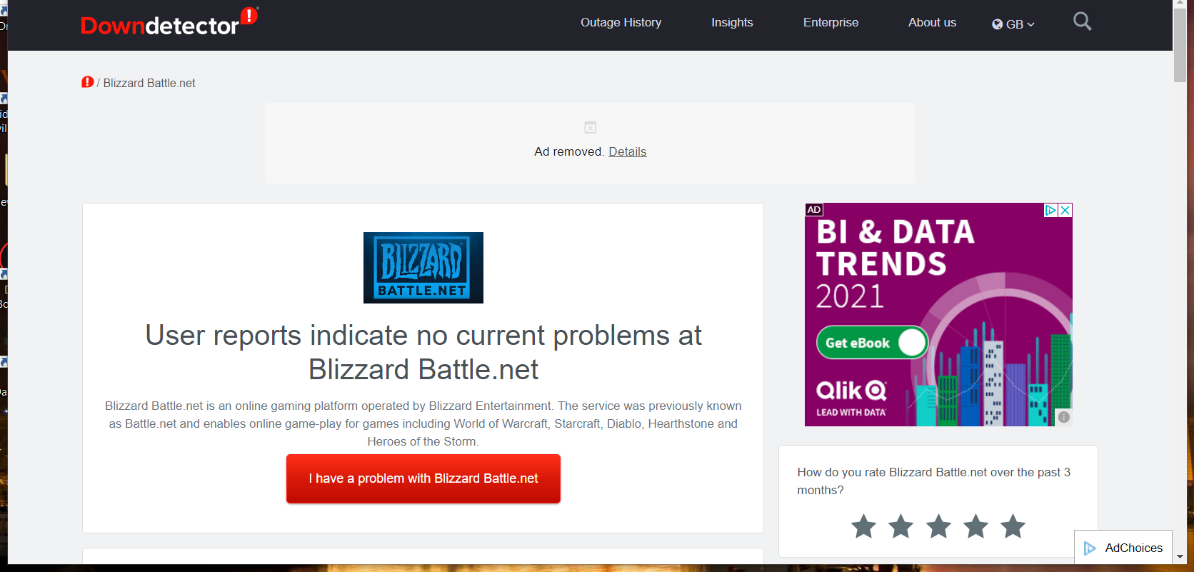 Blizzard-Fehlercode 2 der Downdetektor-Website
