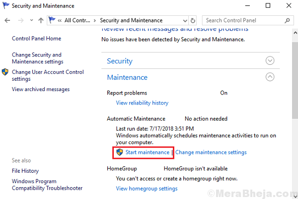 Porniți manual și dezactivați întreținerea automată în Windows 10